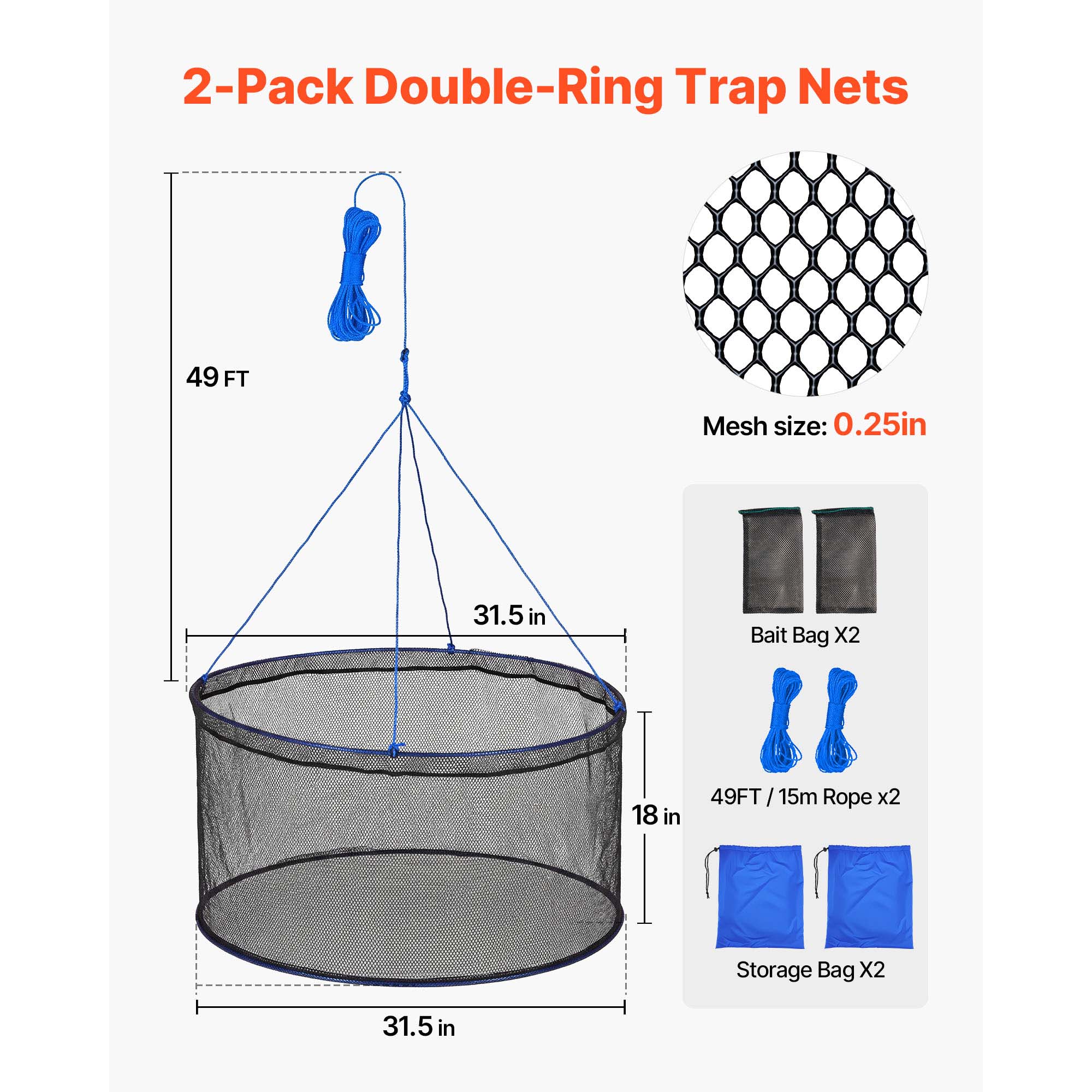 Pier Drop Net — Foldable, Rope & Storage Bag