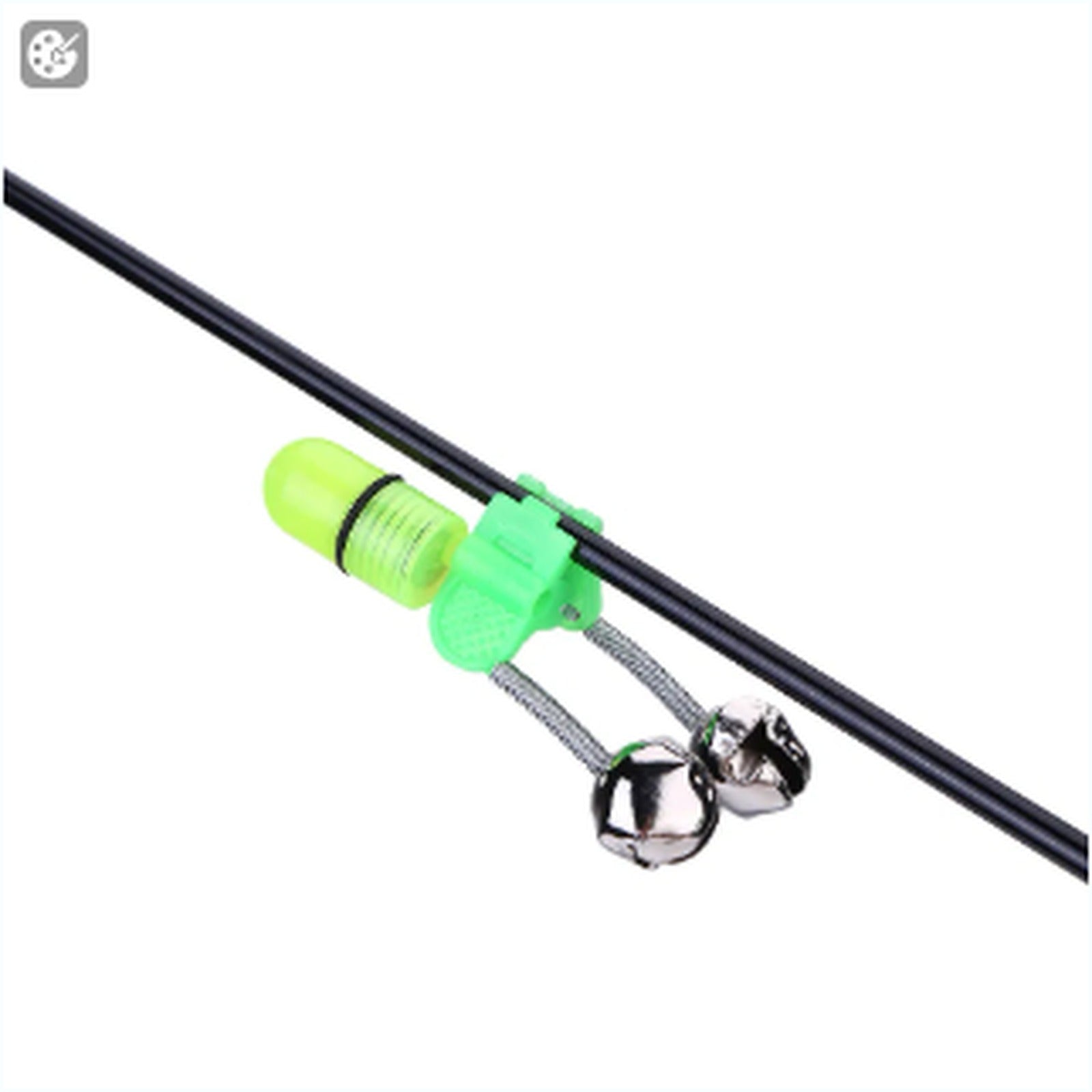 An LED bite alarm bell clipped onto a rod tip
