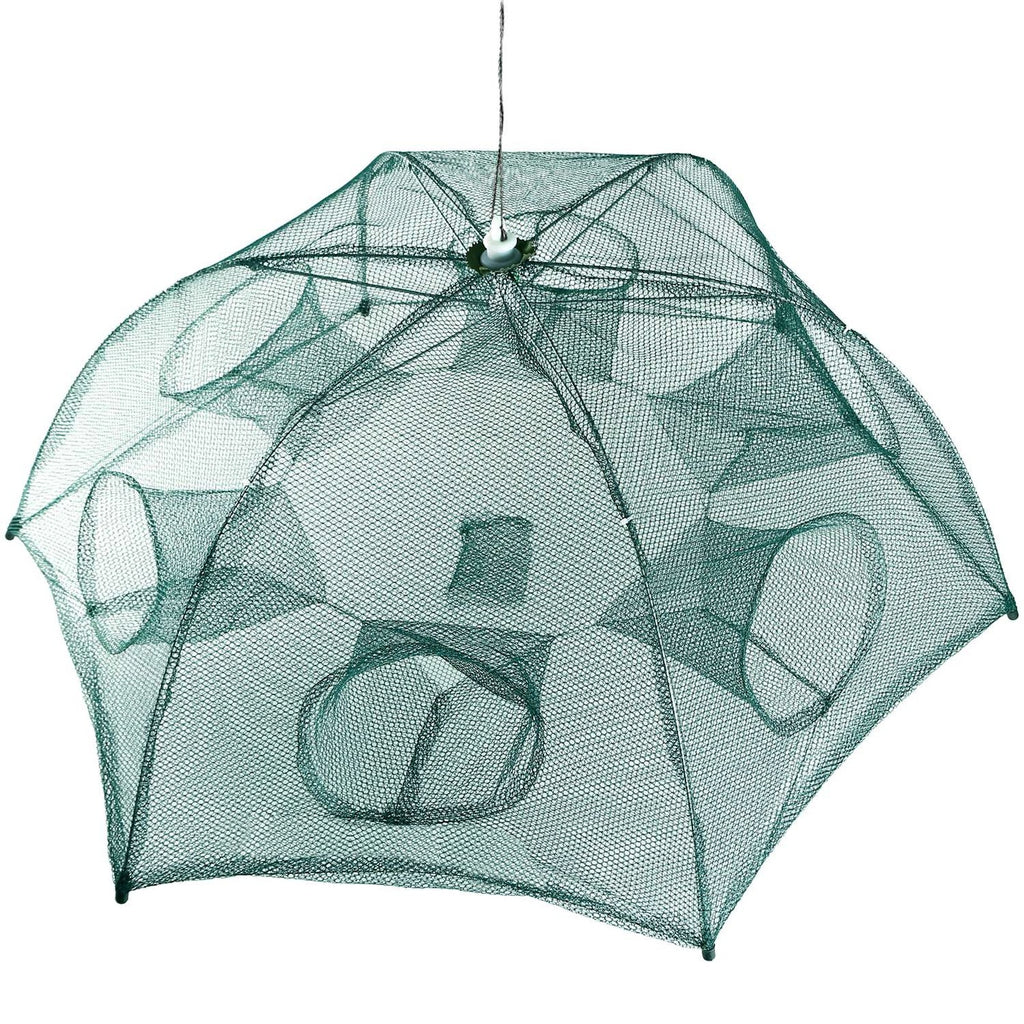Bait trap net fully opened, showing the steel frame and internal bait bag