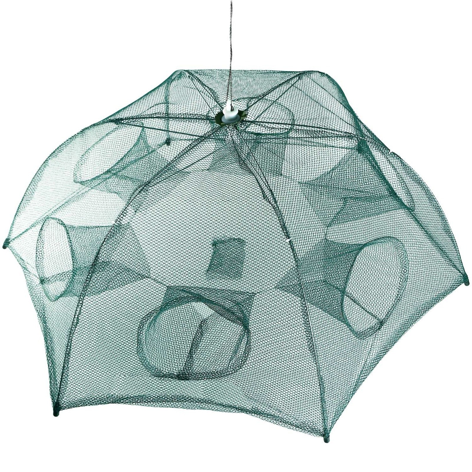 Bait trap net fully opened, showing the steel frame and internal bait bag